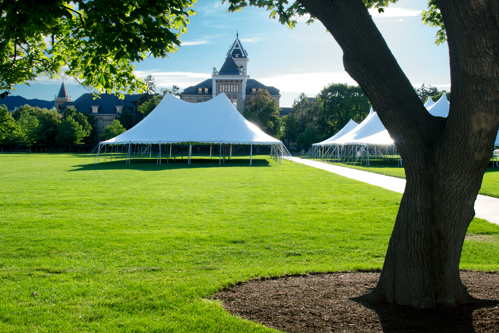 the quad set up with event tents.