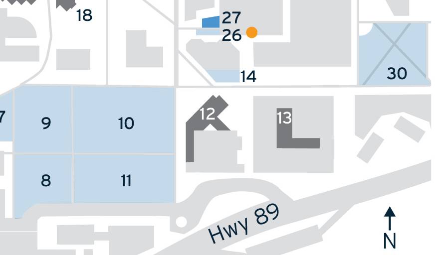 Life Science Building South Lawn drop-off location map.
