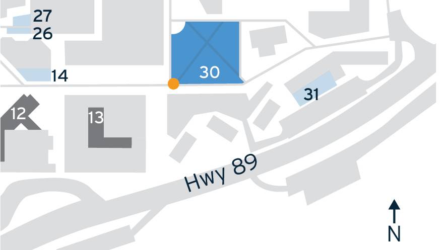 Merrill Cazier Library Lawn drop-off location map.
