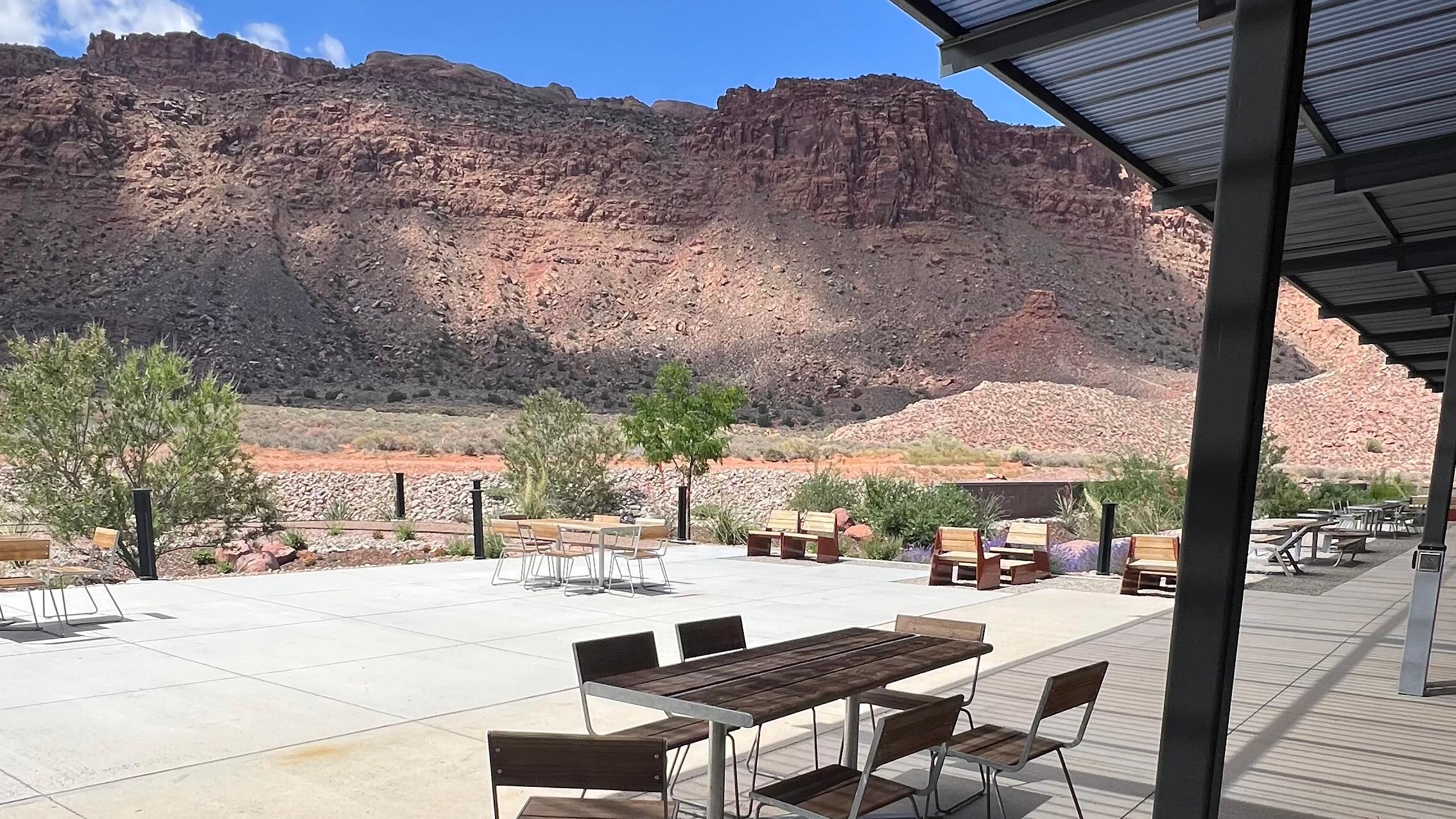 Patio facing red rock mountains