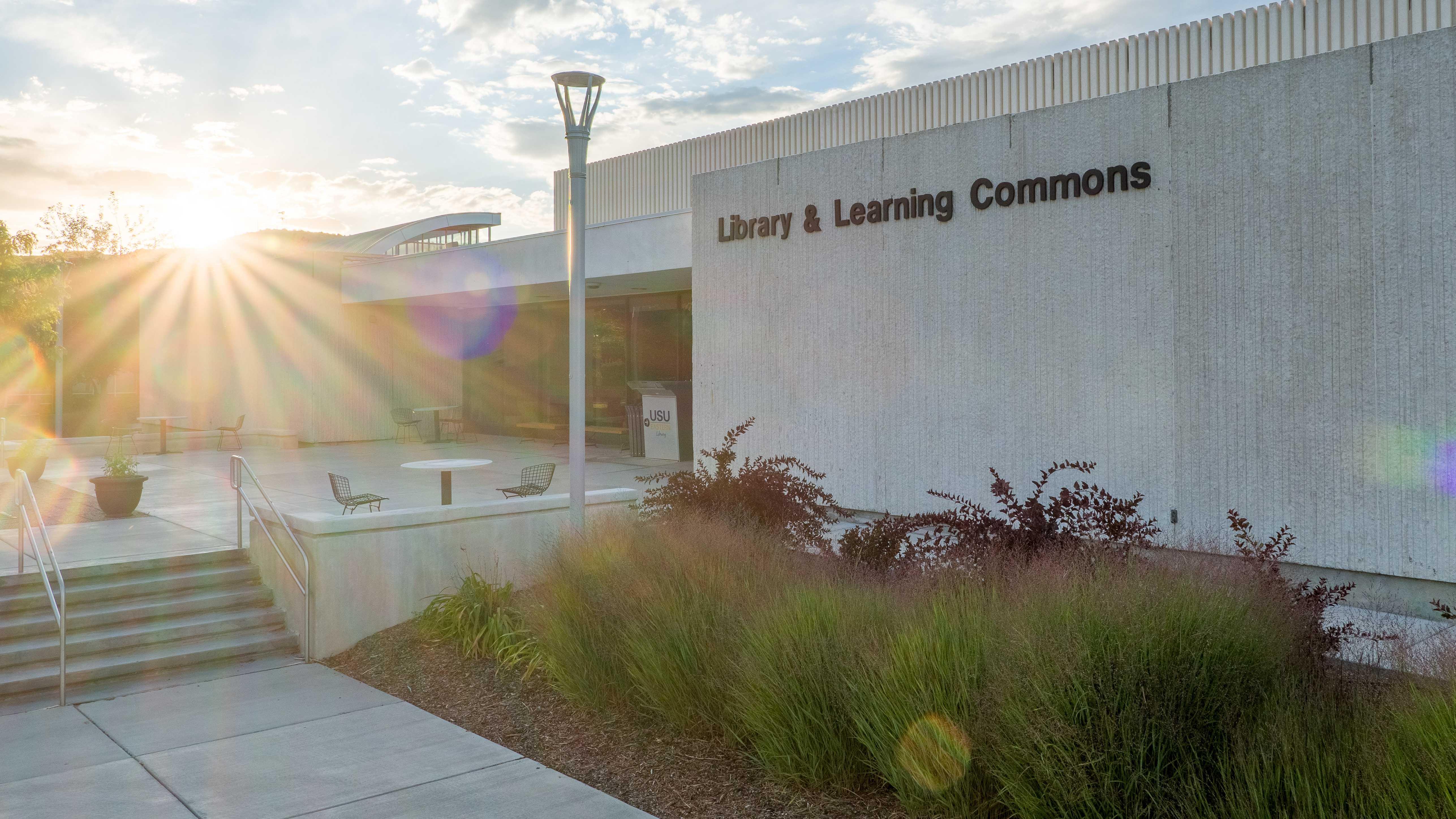 Outside the library on the campus of USU Eastern